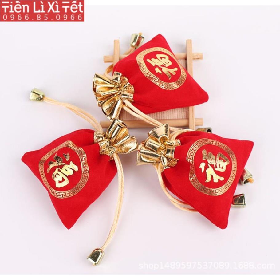 Tui gấm đỏ in chữ PHÚC / LỘC may mắn chiêu tài rước lộc, rất hợp phong thủy để lưu trữ đồ phong thủy