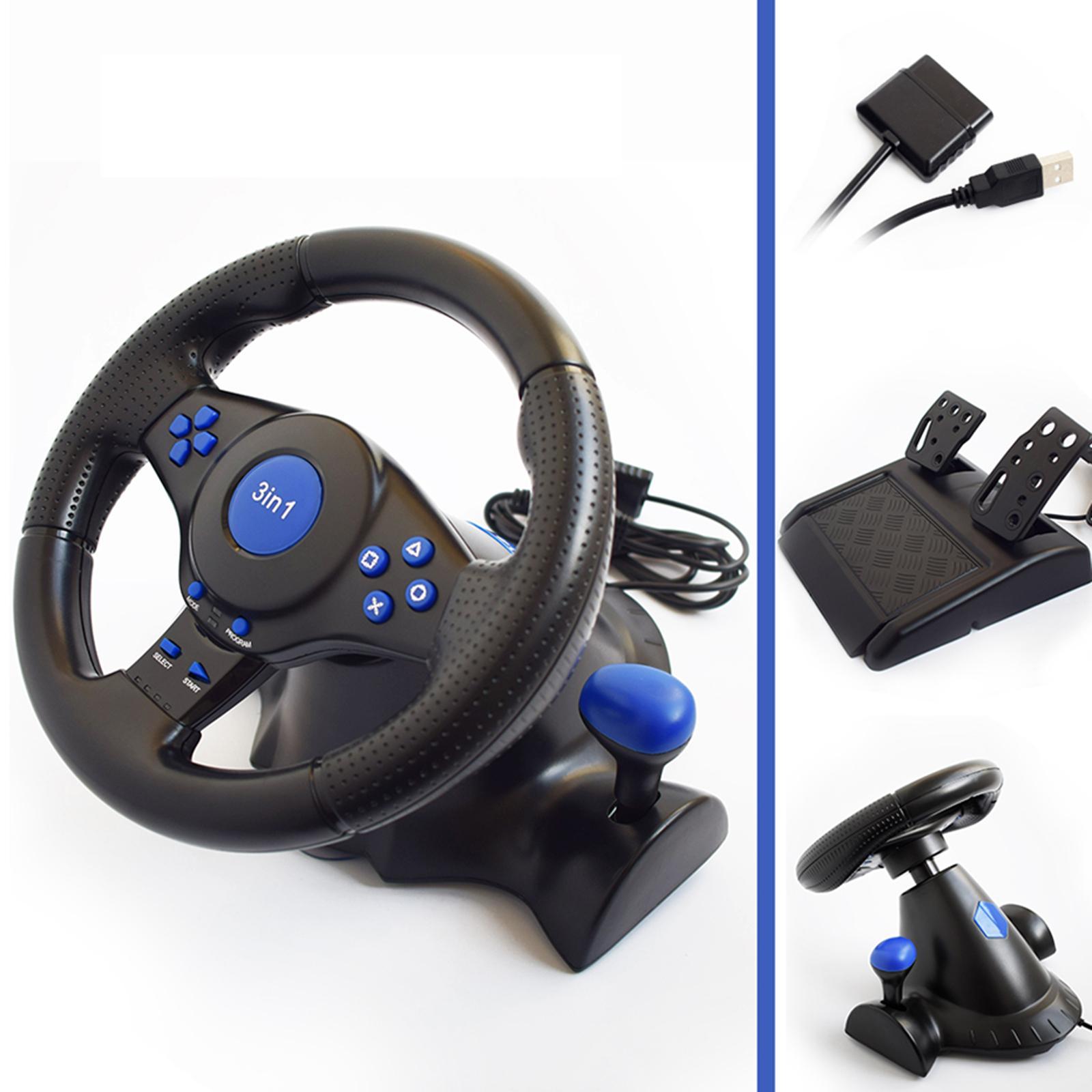 Driving Game Racing Steering Wheel + Brake Pedals Kit fits for PS3 PC Game