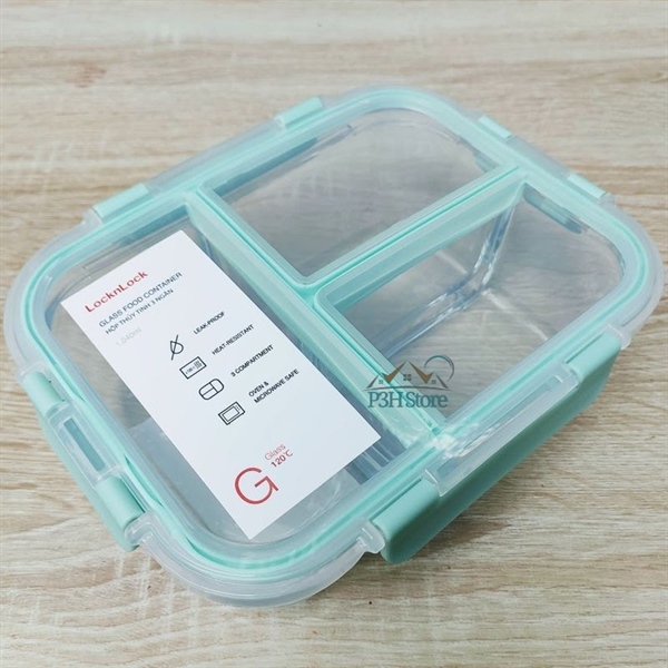 Hộp thủy tinh 3 ngăn Lock&amp;Lock Glass Food Container dung tích 1040ml LLG458