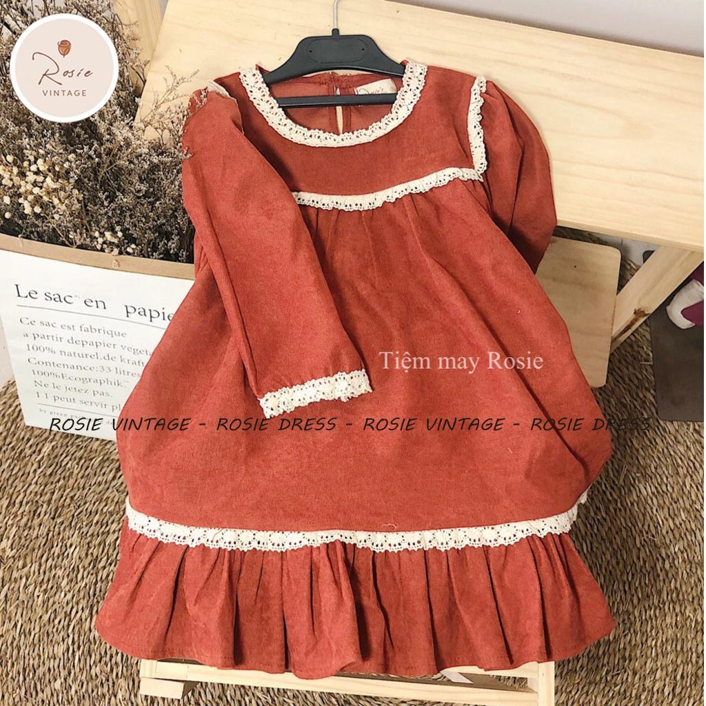 Váy nhung viền ren ROSIE V04 chất nhung mịn mềm cho bé gái từ 7-36kg