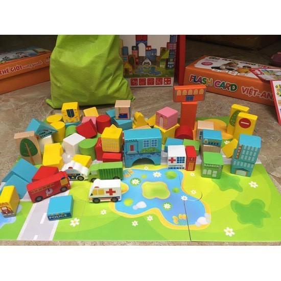 Đồ chơi gỗ lắp ráp mô hình thành phố của em 62 chi tiết loại đẹp