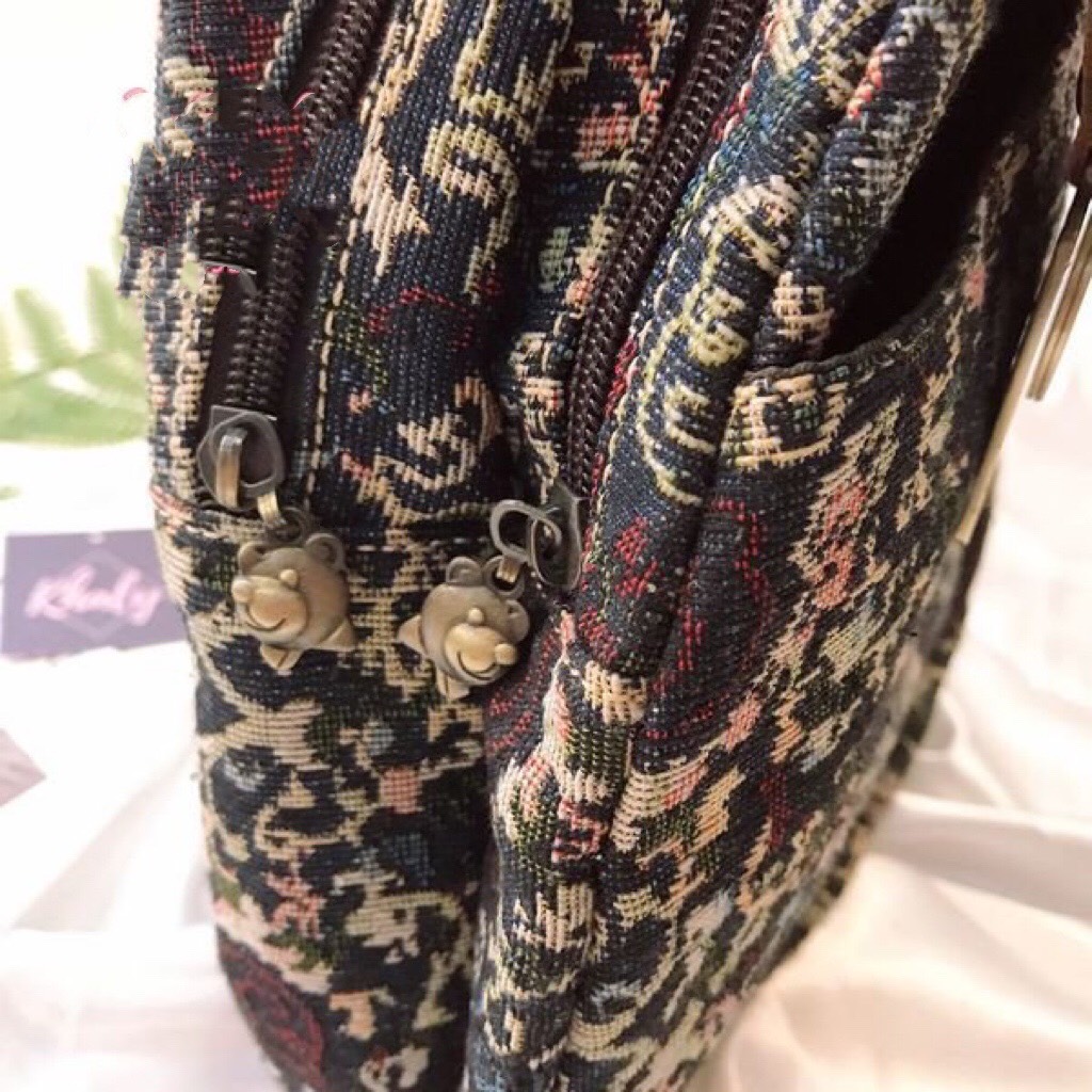 Túi bao tử ,túi đeo chéo nữ 2 ngăn với 5 chiếc là và thêu hoa văn cổ điển siêu xinh - DD144F899