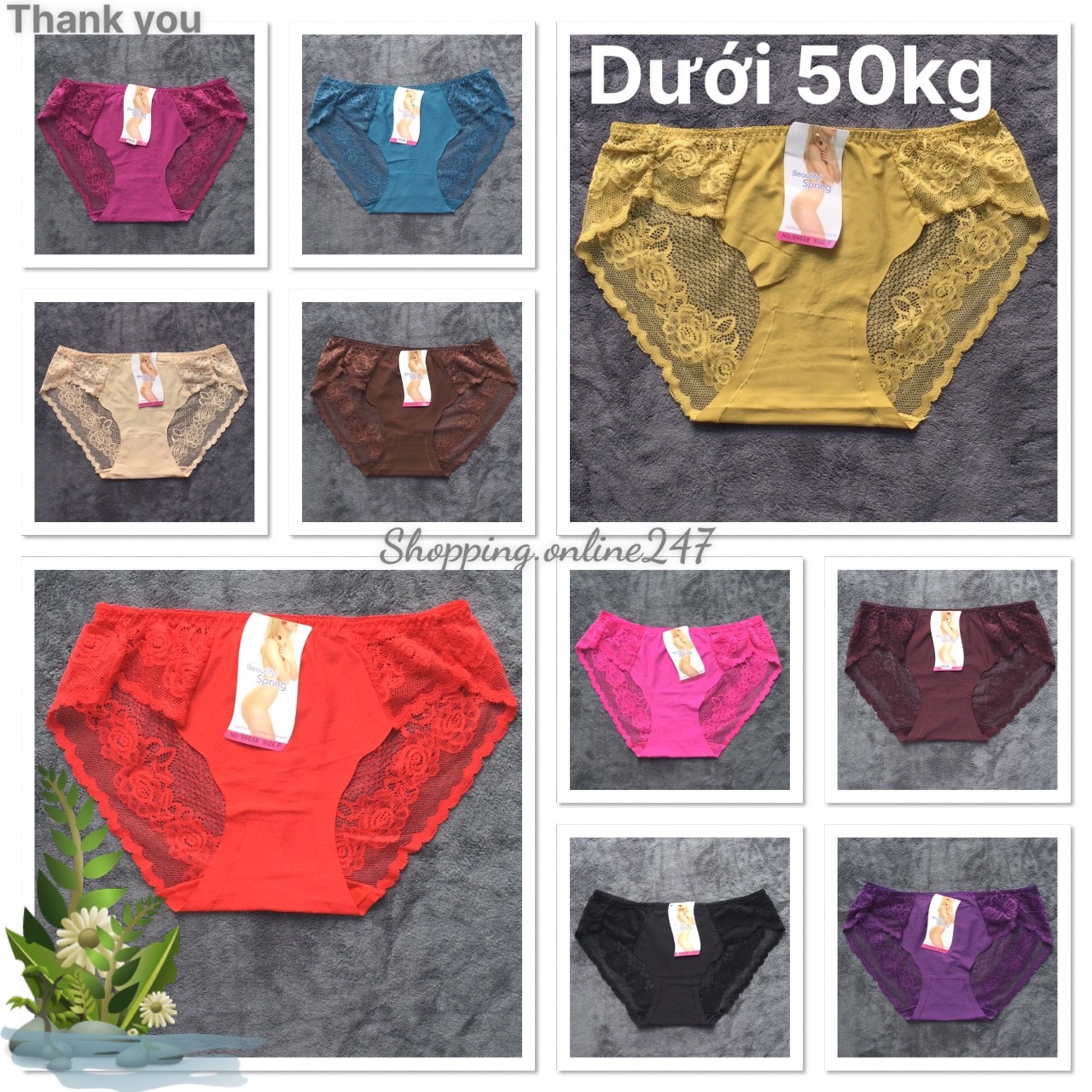 Combo 5 quần lót nữ Ren thiết kế họa tiết ren xuyên thấu gợi cảm - mềm mại - nhiều màu - 40 đến 55 kg