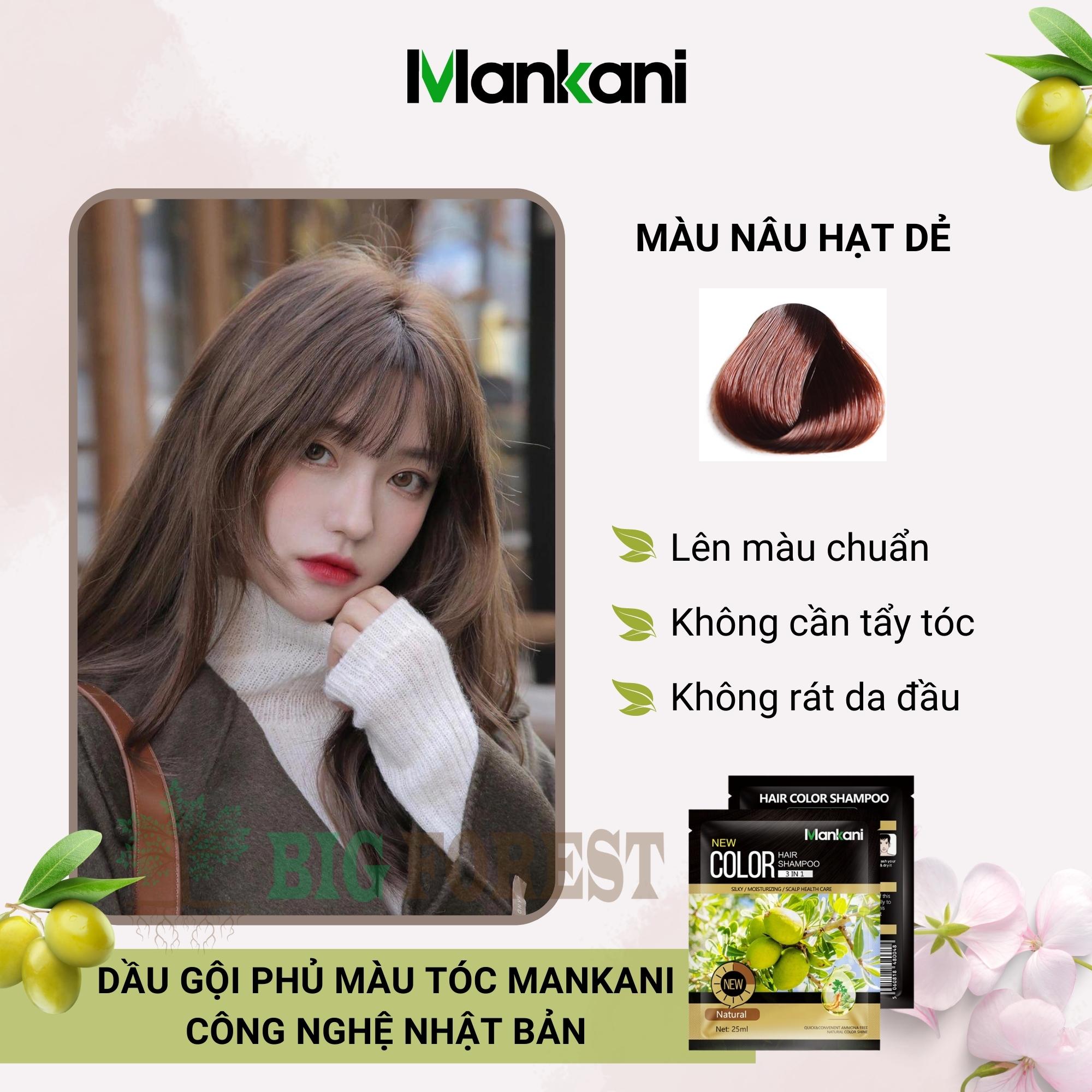 Gói Dầu Gội Nhuộm Tóc, Phủ Bạc Thảo Dược Mankani [Gói 25ml - Nâu Hạt Dẻ