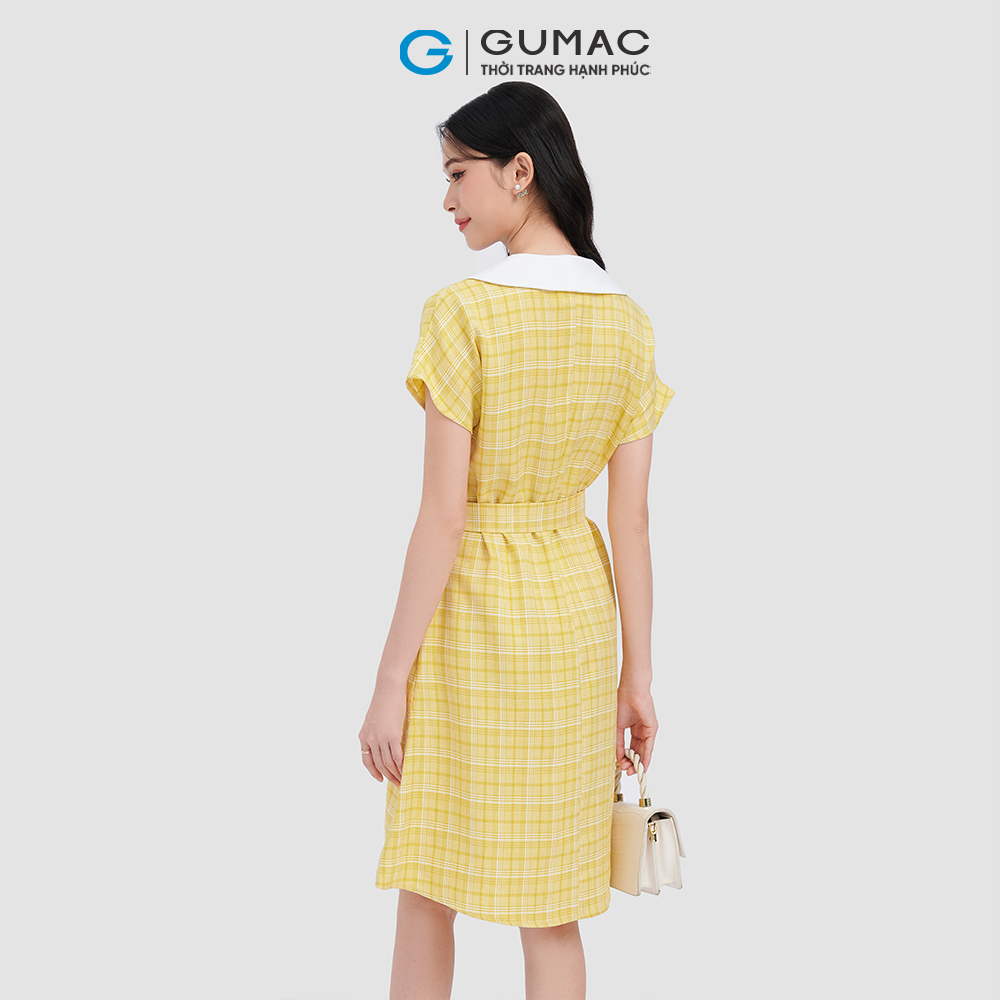 Đầm suông GUMAC DC10064 caro phối dây eo trẻ trung