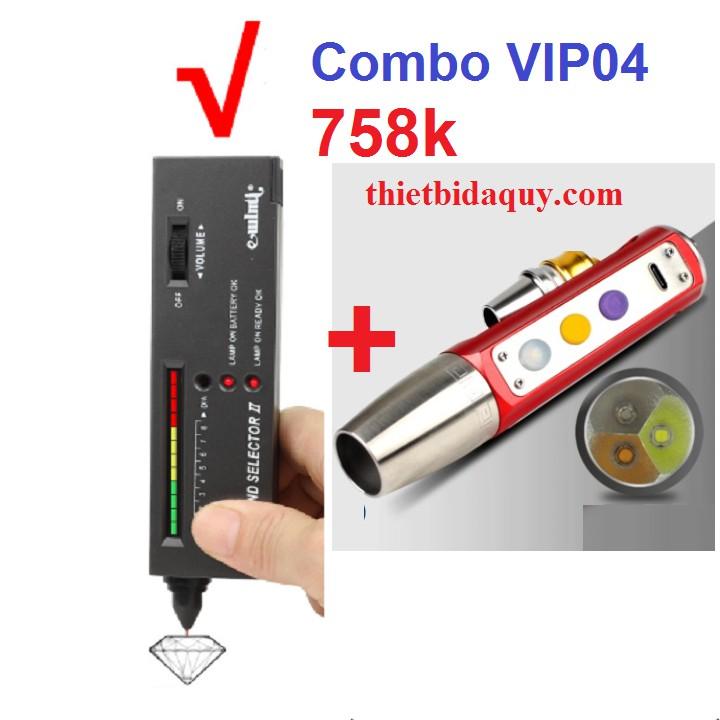 Combo Máy đo đá quý + Đèn soi đá mạnh 3 màu ánh sáng (Trắng Vàng Tím) . Đầy đủ phụ kiện kèm theo.