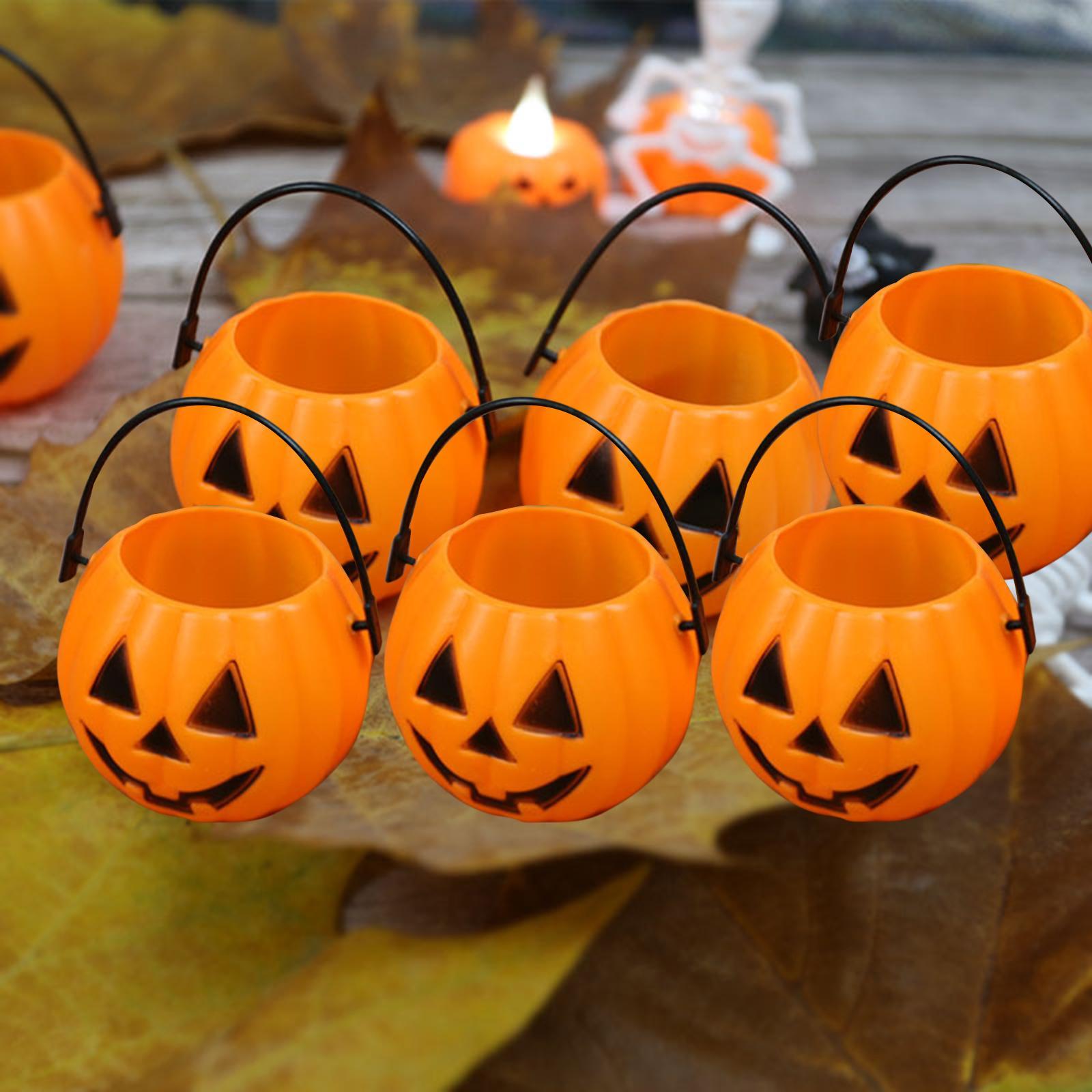 6x Halloween Pumpkin Buckets Candy Pail Holder Decoration for Favors