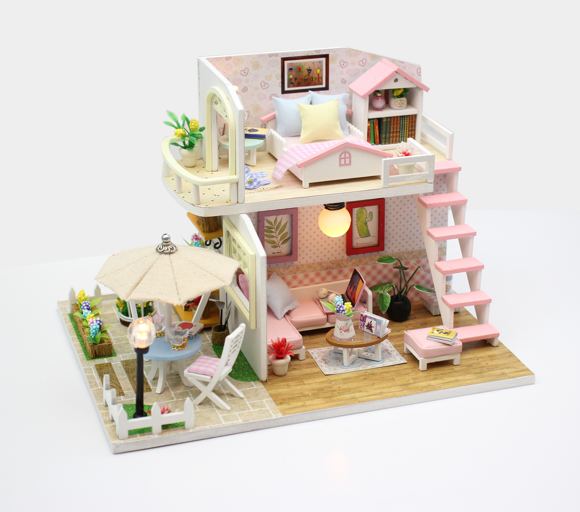 Mô hình nhà DIY Doll House Pink Loft Kèm Mica Chống bụi