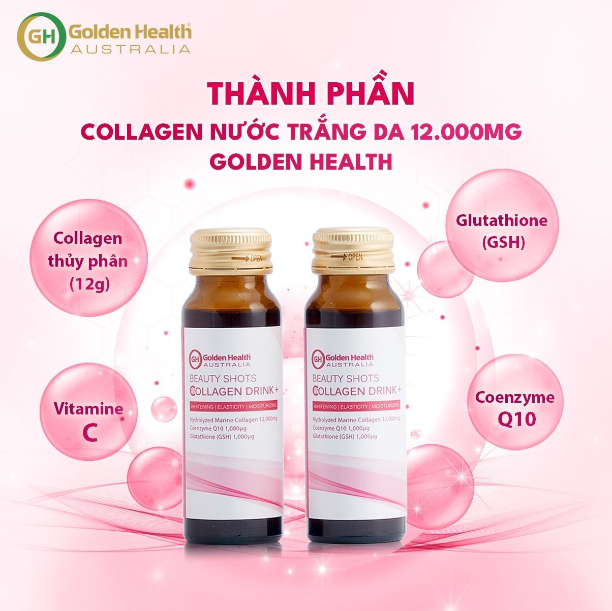 Nước Uống Trắng Da Collagen Golden Health Beauty Shots Collagen Drink Hộp10 Lọ x 50ml, Giúp Ngăn Ngừa Sự Hình Thành Các Nếp Nhăn, Giúp Tái Tạo Phục Hồi Da, Trẻ Hóa, Căng Mịn, Sáng Bóng Da