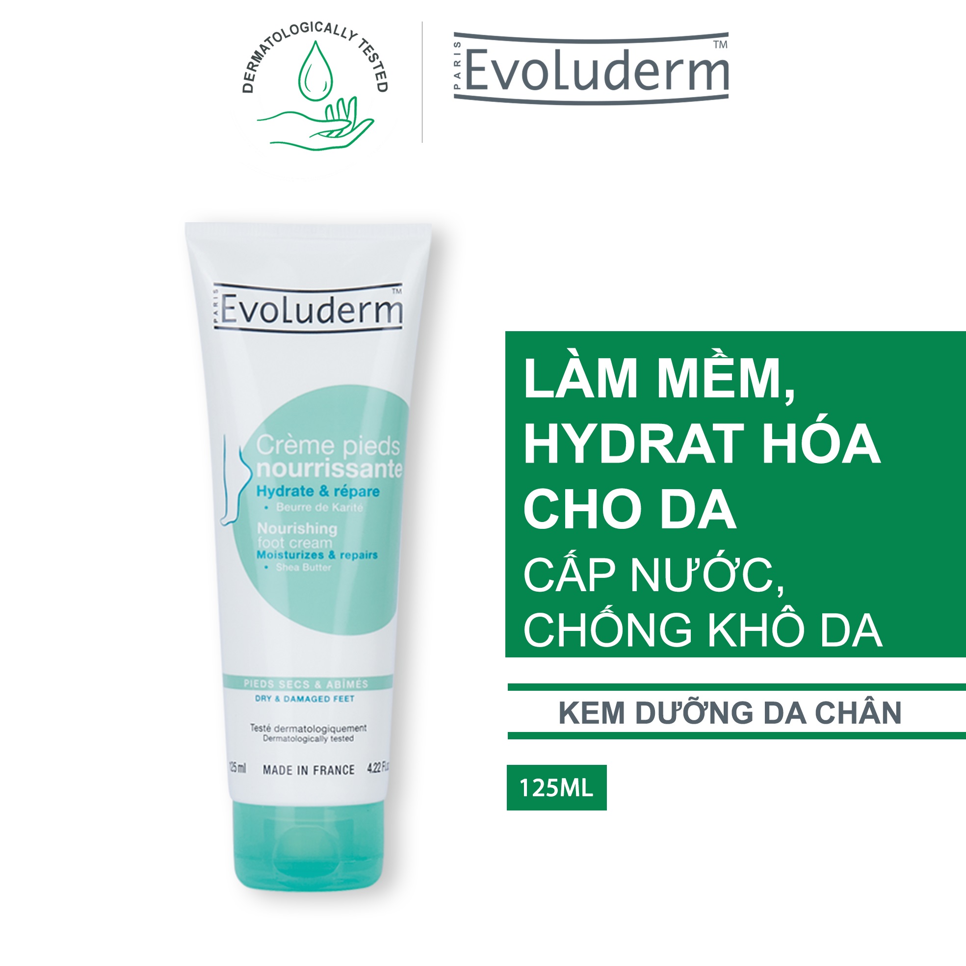 Combo Kem dưỡng da tay bị khô Karite Evoluderm 150ml và kem dưỡng da chân Karite Evoluderm 125ml