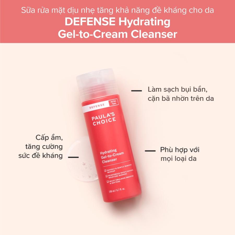 Sữa Rửa Mặt Bảo Vệ, Tăng Đề Kháng Mọi Loại Da Paula's Choice Defense Hydrating Gel To Cream Cleanser 198ml