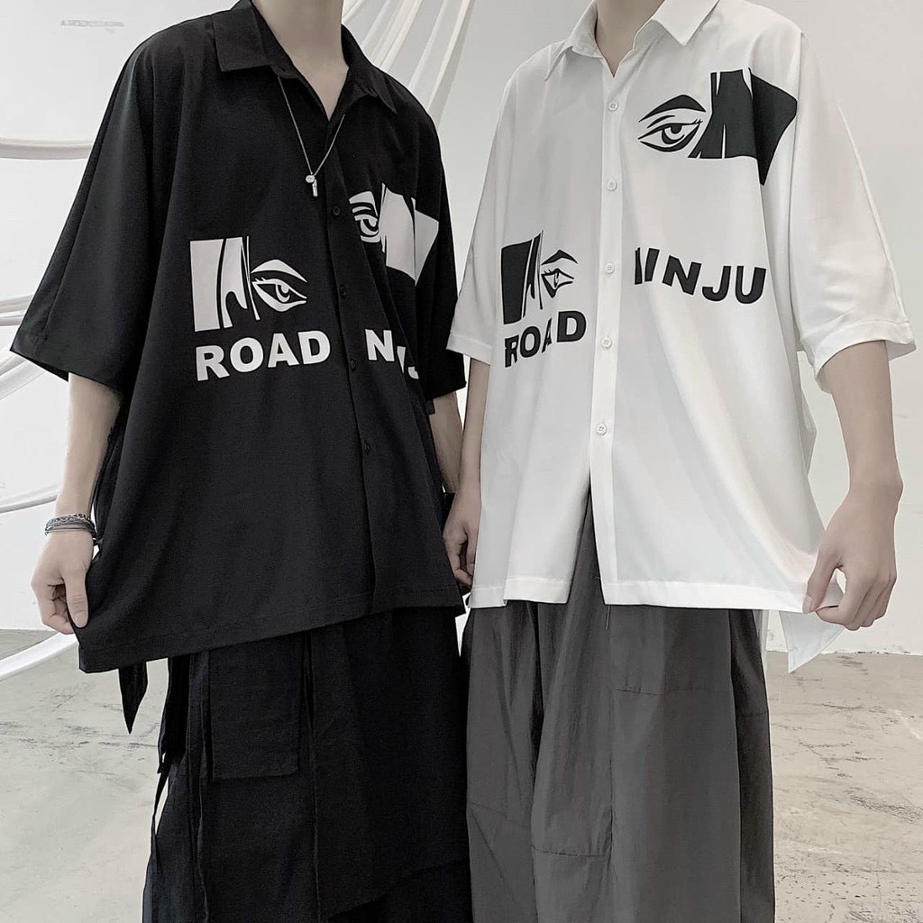 Áo sơ mi họa tiết nam nữ kiểu tay lỡ form rộng in hình RoadNinju một mắt độc lạ cực hot, Áo sơ mi lụa ROAD NỊNJU tay lở in hình đôi mắt cực cá tính chất lụa mềm mịn thấm hút mồ hôi tốt