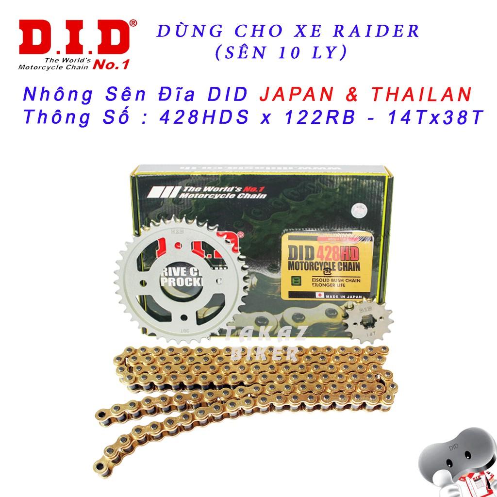 B2 Sên Nhông Đĩa DID 428HD Suzuki Raider Fi và Satria - Sên Japan Vàng Tem Xanh