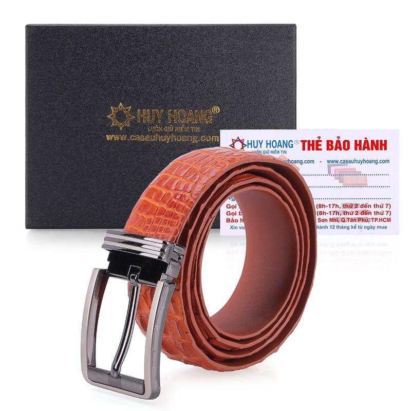 HC4718 - Dây nịt nam da cá sấu Huy Hoàng gai đuôi đầu kim 4P màu vàng bò