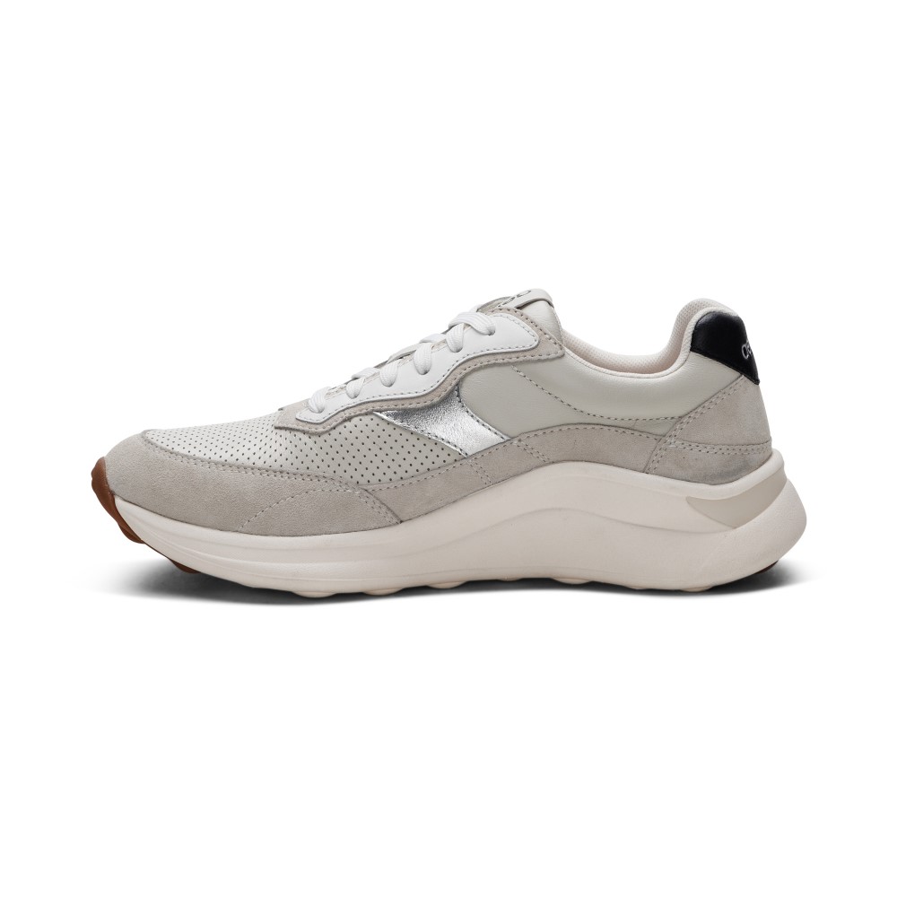Giày thể thao sức khoẻ nữ Aetrex Emily Chalk - Sneaker da đế mềm, chống đau chân
