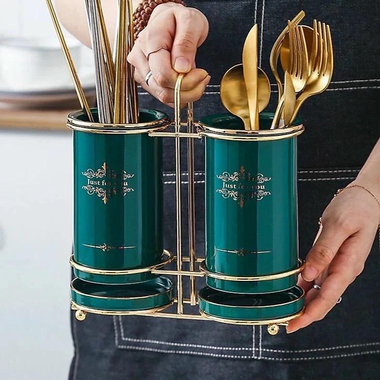 ỐNG ĐỰNG MUỔNG ĐŨA MÀU XANH BẰNG SỨ cao cấp