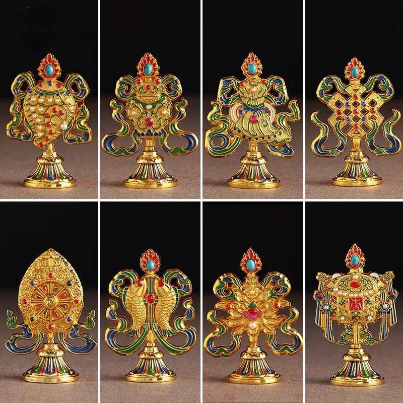 BỘ BÁT CÁT TƯỜNG - 8 BIỂU TƯỢNG CÁT TƯỜNG PHẬT GIÁO TÂY TẠNG CAO 10cm
