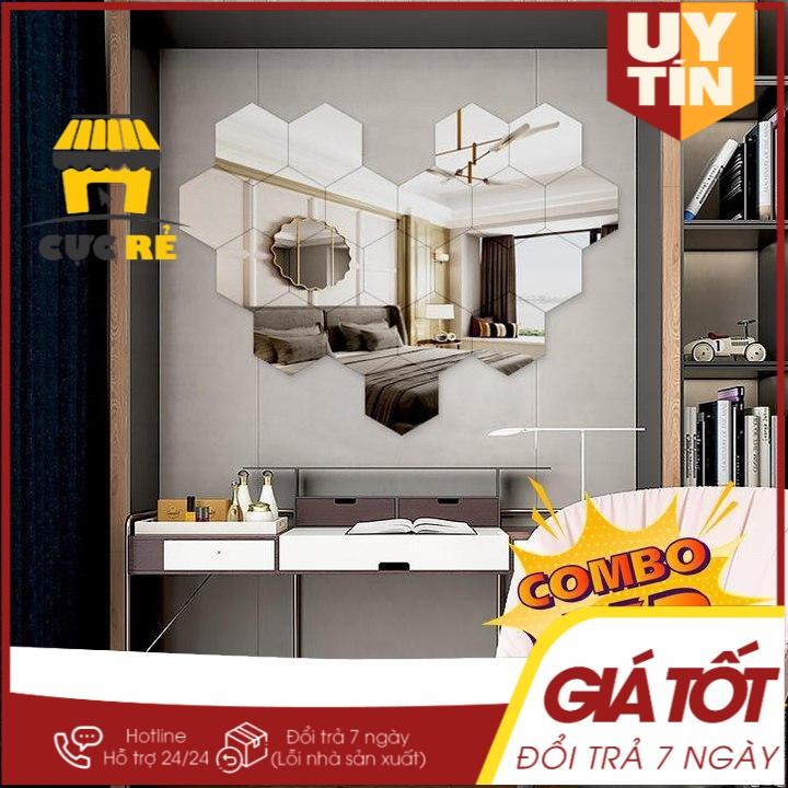 Set 3 Bộ 12 miếng gương dán tường 3D hình lục giác 11x11