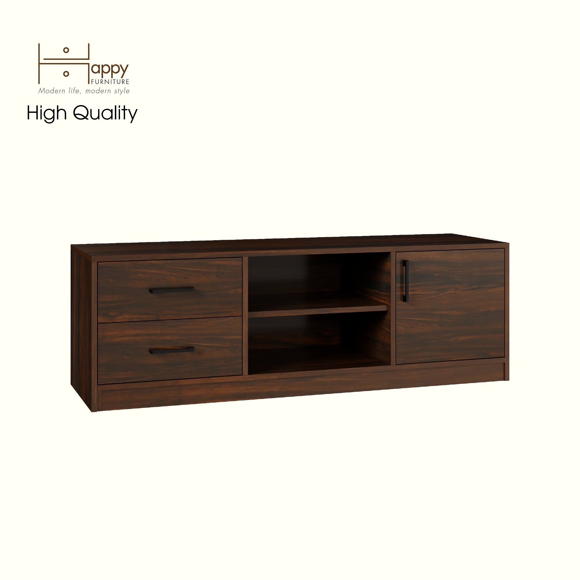 HAPPY FURNITURE , HEINEE - Kệ TV 2 ngăn kéo 1 cửa mở, KTV_068 , 140cm x 40cm x 46cm DxRxC, sản phẩm phổ thông