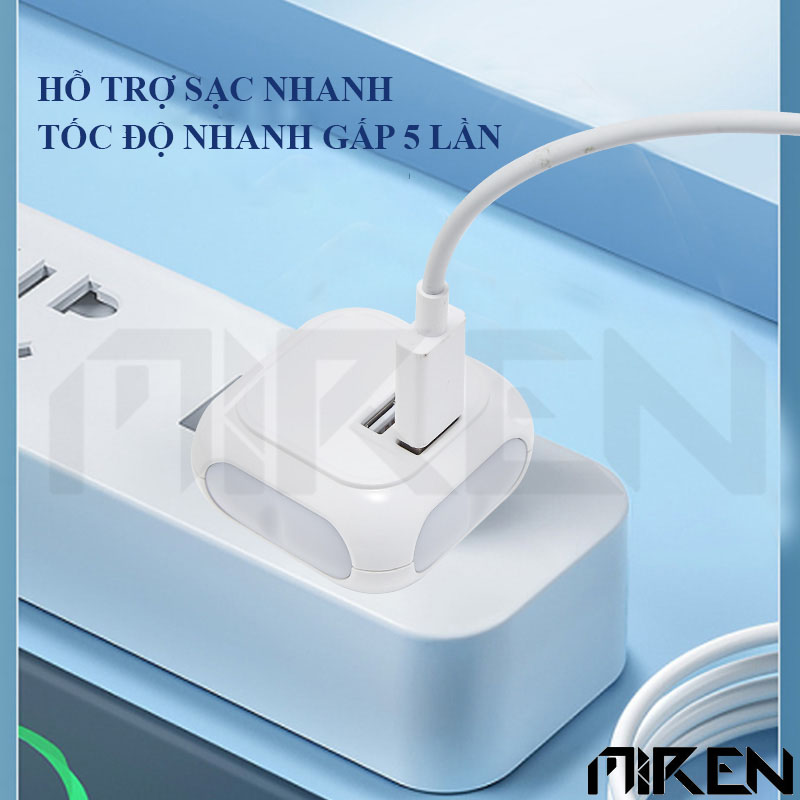 Củ Sạc Adapter 2 Cổng USB Kép Led - Sạc Nhanh 5V3A Công Suất 20W - Hàng Chính Hãng