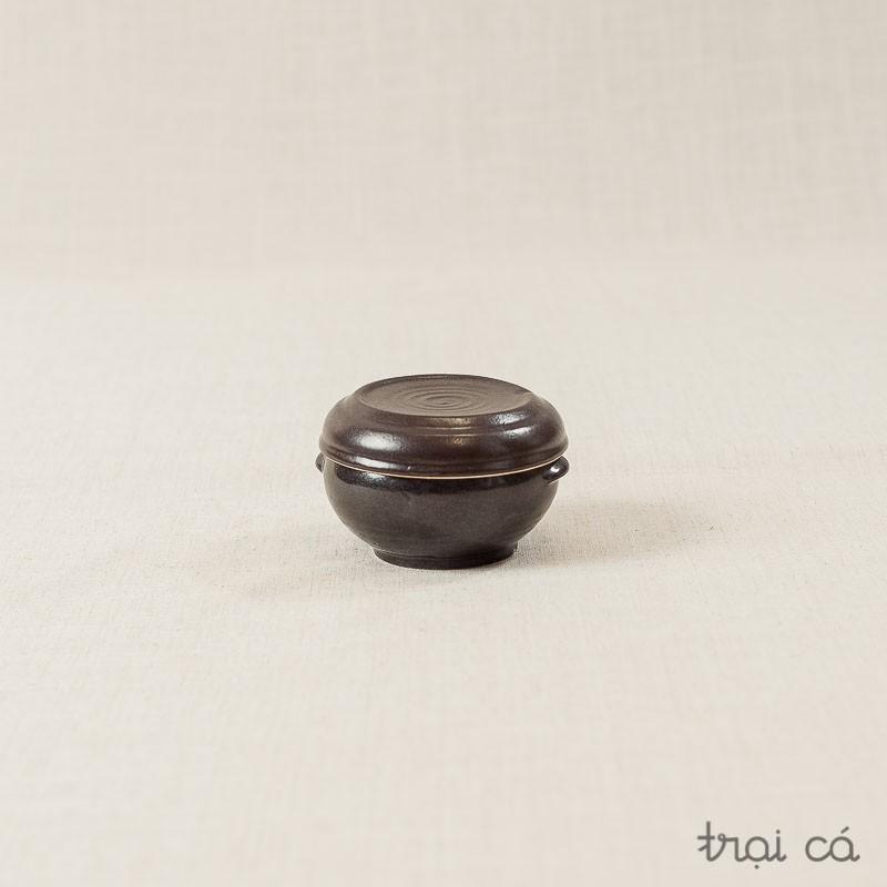 Hũ gốm mini có tai màu nâu