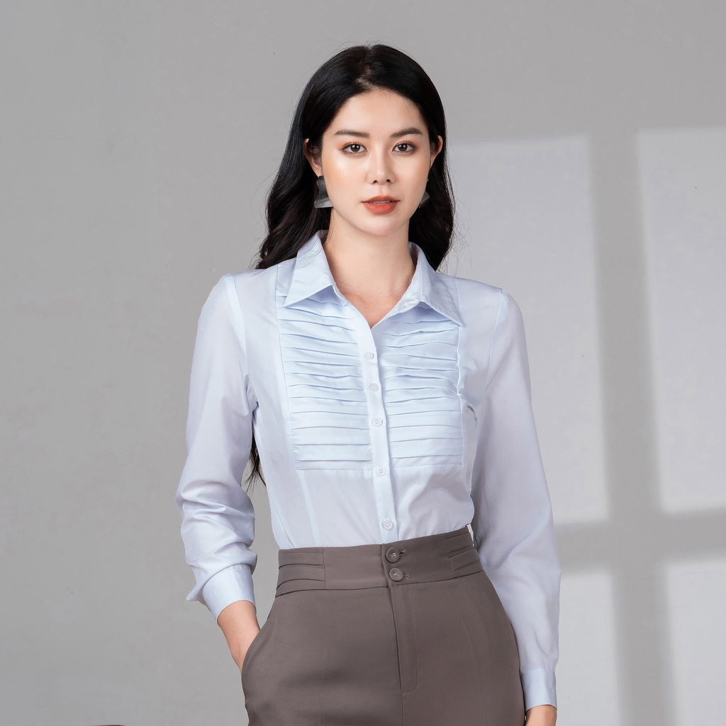 Áo Sơ Mi Nữ Cổ Đức Xếp Ngực Thời Trang Công Sở UK Fashion Thiết Kế Sang Trọng Lịch Sự, Chất Liệu Vải Cao Cấp NKSM2202020