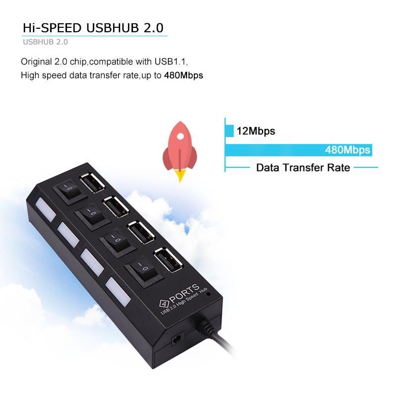 Hub Chia 4/7 Cổng Usb 2.0 Kèm Công Tắc On/Off To480 Mbps Cho Laptop táo Pc Laptop