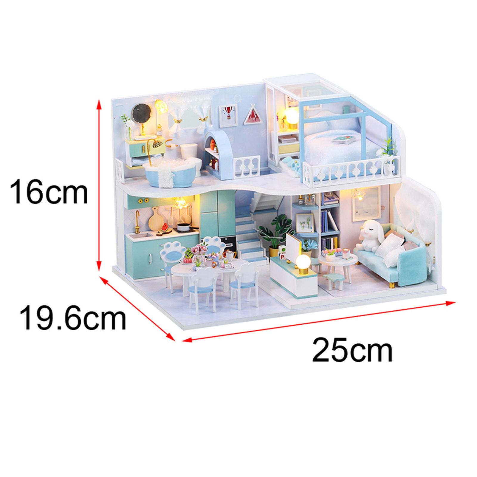 DIY Miniature Dollhouse Kit Miniature House Kit 3D Realistic Wooden House Room Craft Furniture with LED Lights, not Included Glue Batteries