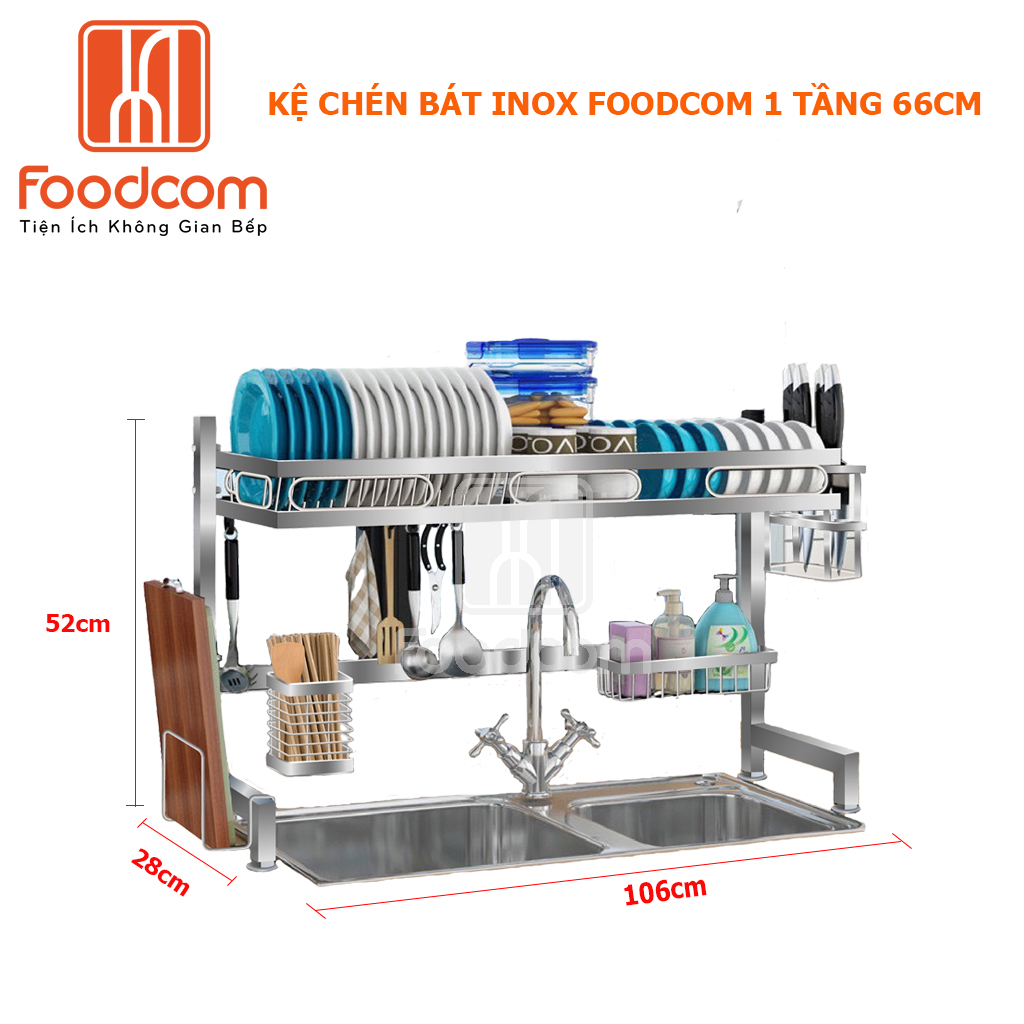 Kệ chén bát đa năng Foodcom kích thước 1-2 TẦNG 106 cm dùng cho bồn đôi bằng inox cao cấp không gỉ, để bát đĩa trên bồn rửa gọn gàng sàng sẽ, tiết kiệm không gian bếp