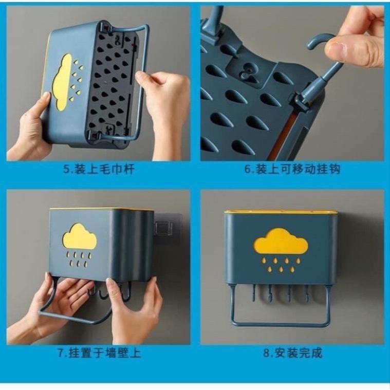 Kệ Đựng Đũa, Thìa, Muỗng, Dao, Treo Tường, Thiết Kế 2 Ngăn Tiện Lợi, Hình Đám Mây, Có Kèm Móc Treo Đồ AT HOUSE