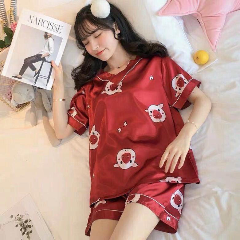 Bộ ngủ nữ ️Freeship đơn 50k️ Đồ Bộ pijama cộc tay lụa satin đẹp mặc ngủ mềm mịn - bộ Pijama