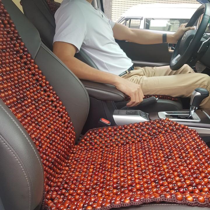 Đệm hạt gỗ tựa lưng massage ô tô 100% gỗ Hương Đỏ tự nhiên, đan kết diềm mép cao cấp - Dạng cài đàn
