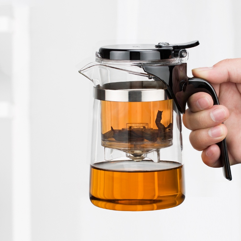 Bình Lọc Trà Thủy Tinh Lõi PC 500ml SAG08 - Ấm trà thủy tinh chịu nhiệt với lõi lọc có van khóa