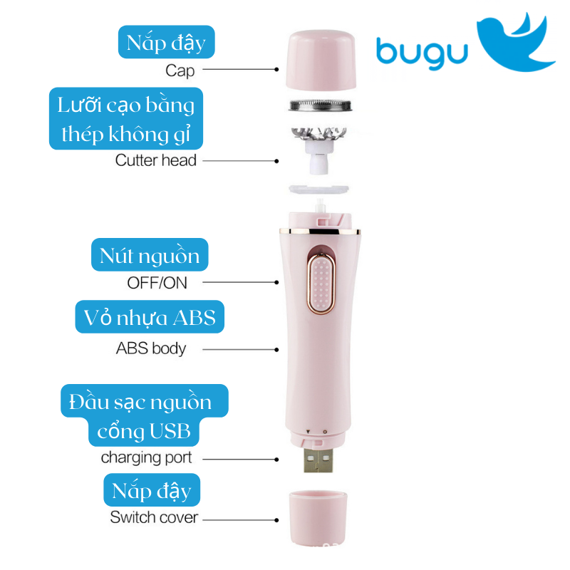 Máy Cạo Lông Toàn Thân Chính Hãng Bugu BZ-35666 Đa Năng 4 In 1 Sạc USB Nhỏ Gọn Tiện Lợi An Toàn