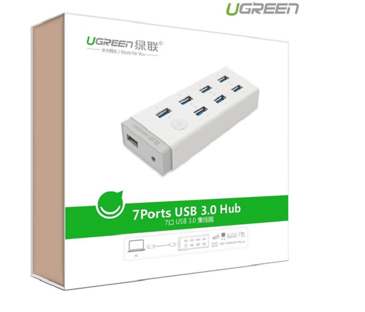Hub đa năng gồm 7 cổng USB 3.0 Ugreen 20296 kèm sạc điện thoại, máy tính bảng hàng chính hãng