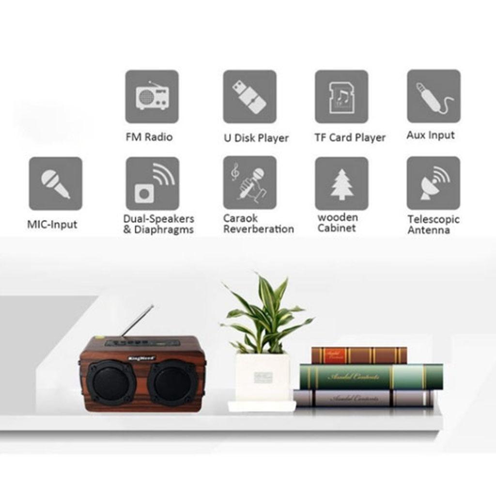FM Stereo Radio Hi-Fi 3D Loud Bluetooth Speaker Wireless Wooden Super