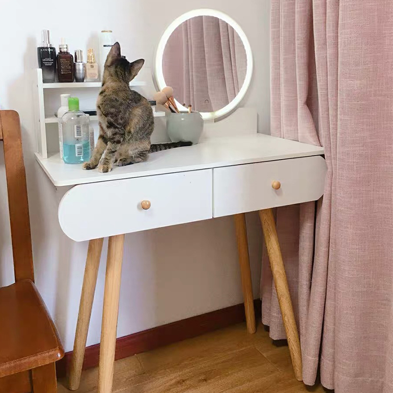 Ban trang điem đen led Ak02 dùng để trang điểm decor Phong Cách Bắc Âu mặt bàn phủ melamine chống xước Chân Gỗ Tự Nhiên Kiểu Dáng Hiện Đại ANA – Ak02-Trang-Co Ghe – K LED