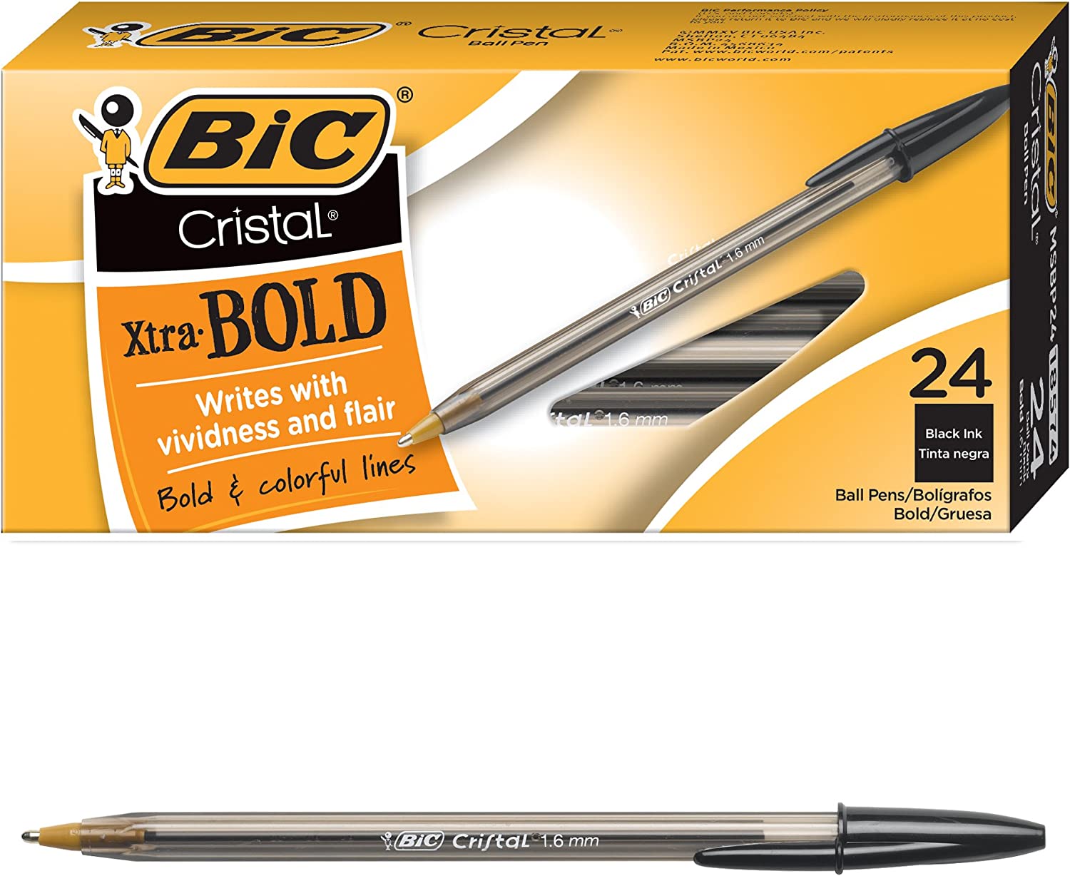 Bút Bi siêu êm nét đậm BIC Cristal Xtra Bold Ballpoint Pen, Bold Point (1.6mm), 1 cây màu xanh hoặc đen