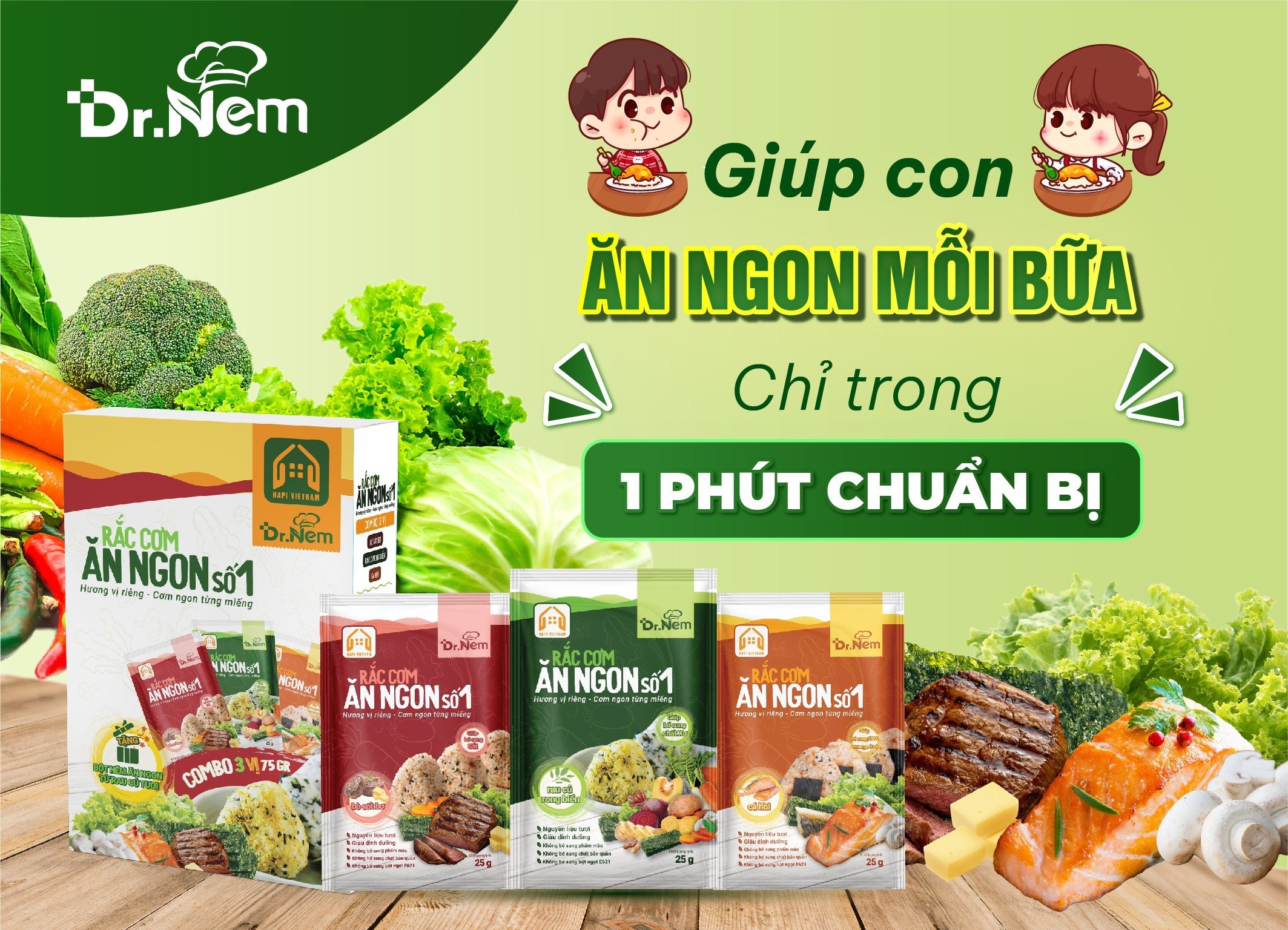 RẮC CƠM ĂN NGON TẶNG BỘT NÊM TỪ RAU CỦ TƯƠI VÀ 2 VỊ MỚI