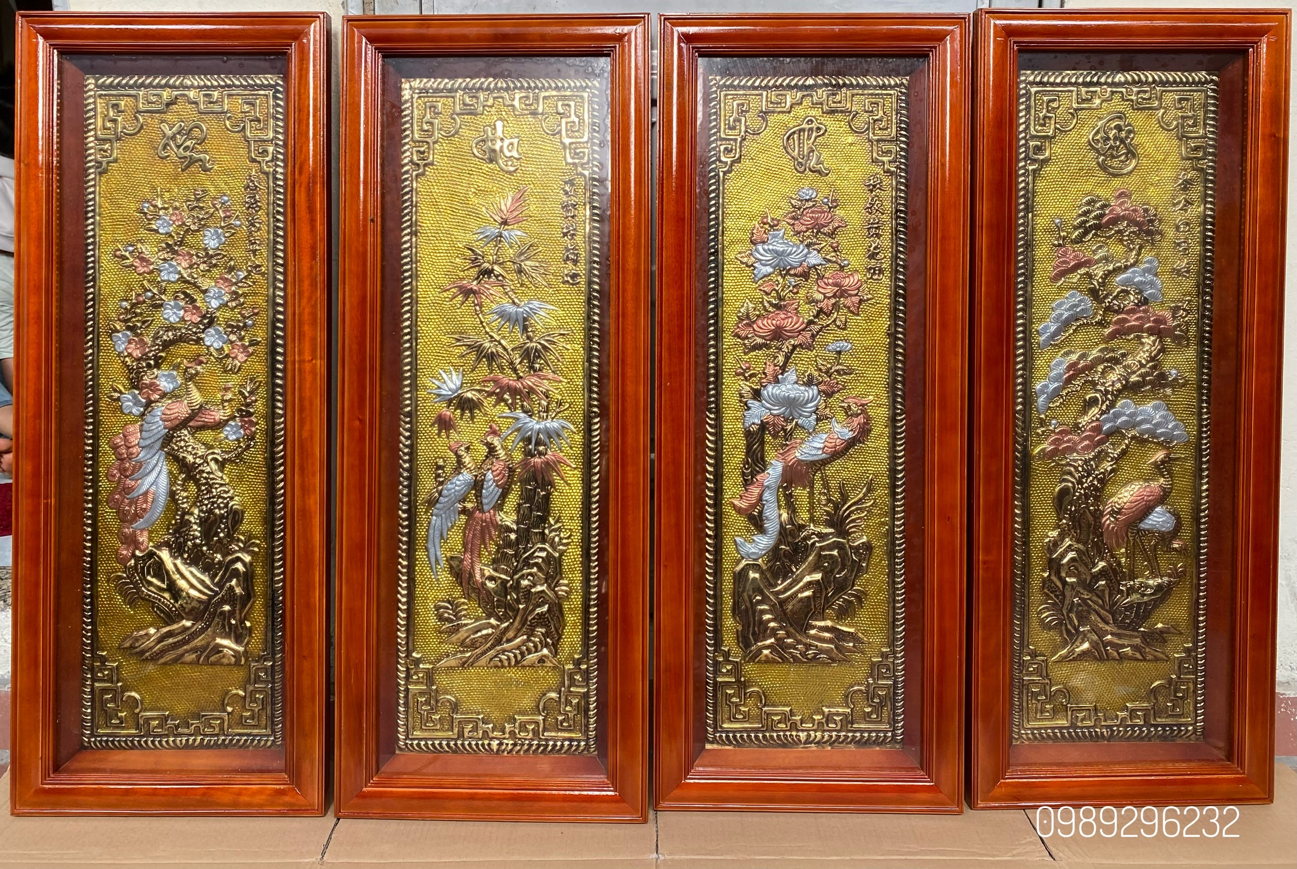 Bộ tranh tứ quý tùng - cúc - trúc - mai bằng đồng