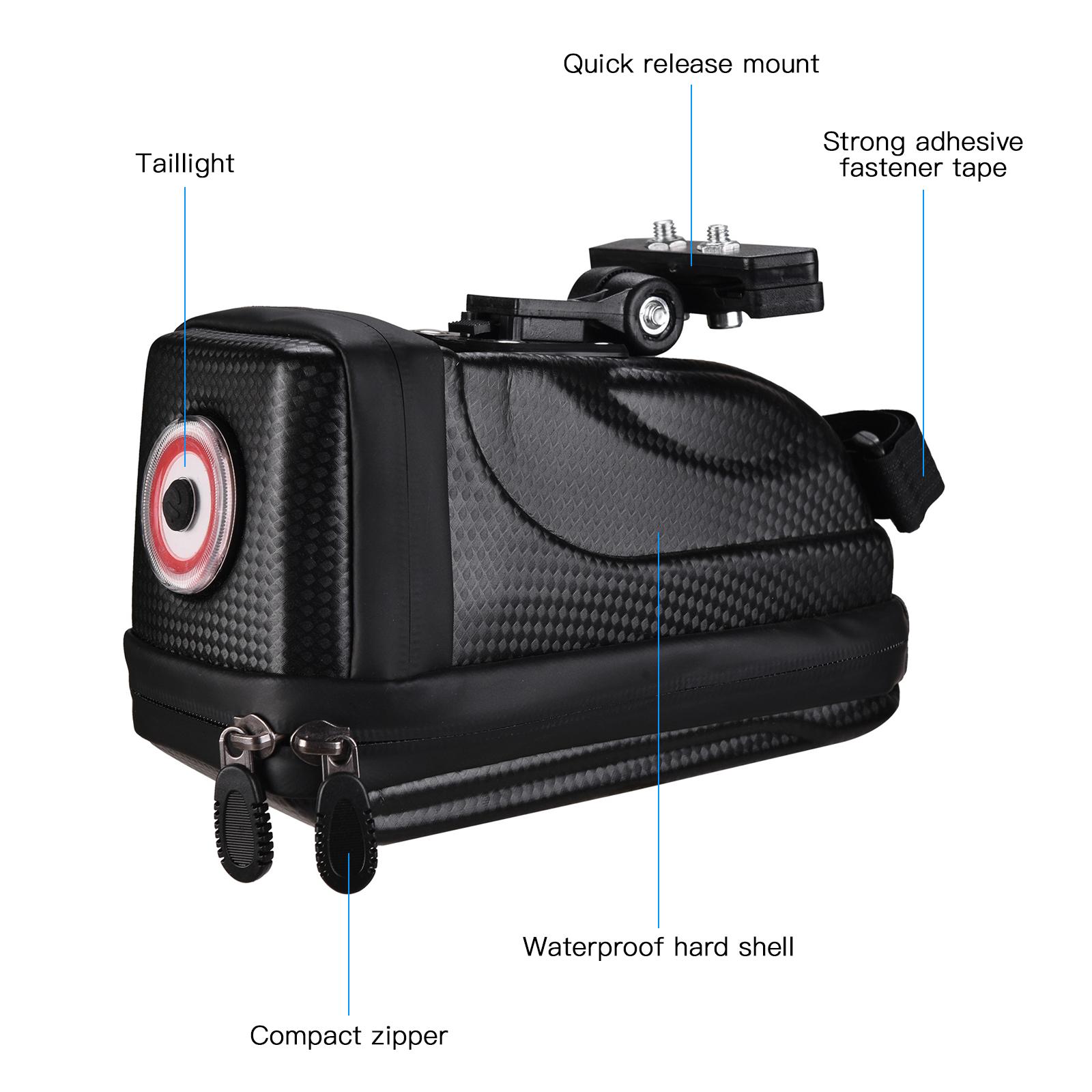 Túi yên sau xe đạp vỏ cứng có đèn hậu không thấm nước