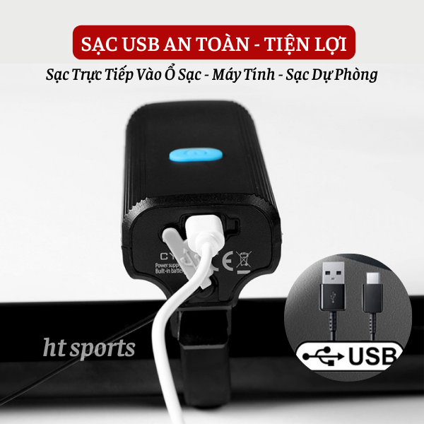 Đèn Xe Đạp Thể Thao Có Còi Pin Sạc USb Led T6 Chống Nước Nhiều Chế Độ Sáng