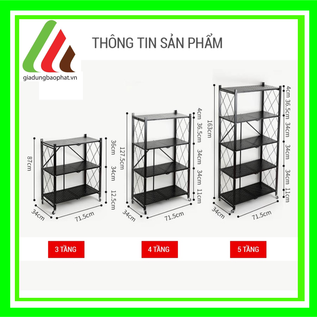 Kệ gấp gọn thông minh đa năng 3 4 5 tầng, để đồ nhà bếp phòng khách phòng giặt ủi có bánh xe dễ dàng di chuyển