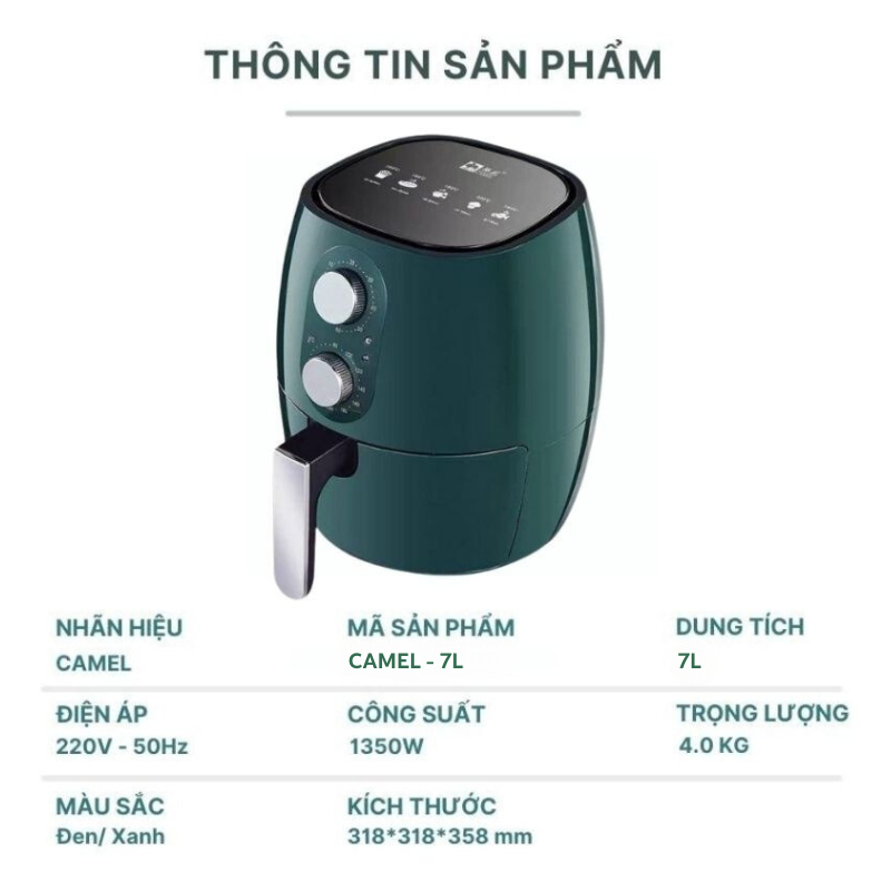 Nồi chiên không dầu, lò chiên không dầu Camel 12 lít/ 10 lít/ 7 lít dung tích lớn Vân Phương Shop - Hàng Chính Hãng