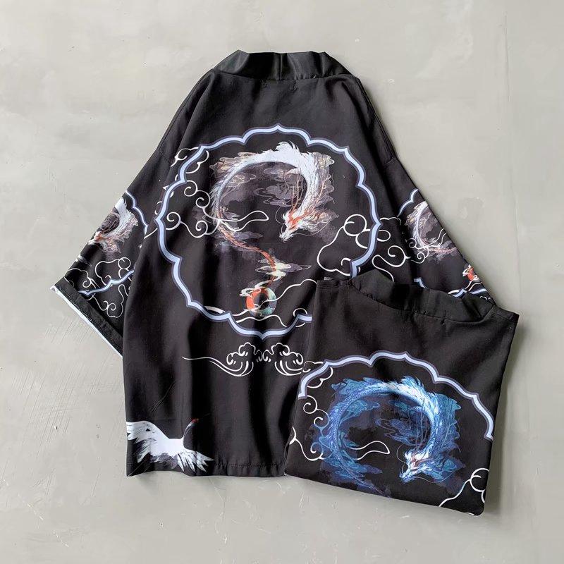 Áo Sơ Mi Tay Ngắn Dáng Rộng In Họa Tiết Rồng Thời Trang Dành Cho Nam