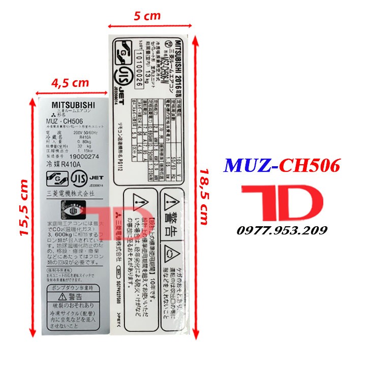 Tem thông số dành cho máy lạnh MITSUBISHI nội địa