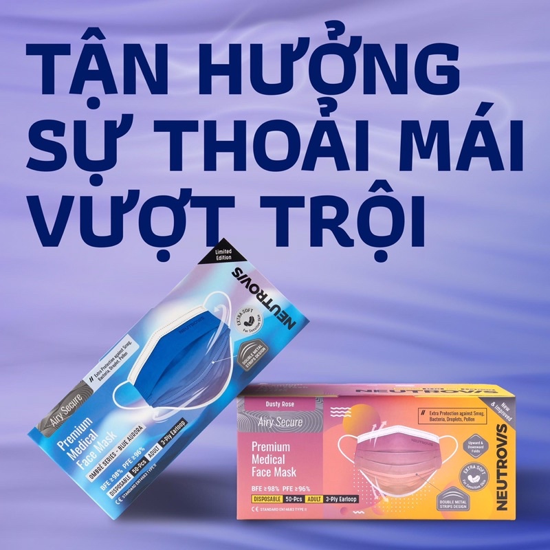 (30 Cái/Hộp)Khẩu Trang Cao Cấp Kháng Khuẩn 3 Lớp Neutrovis - Blue Aurora