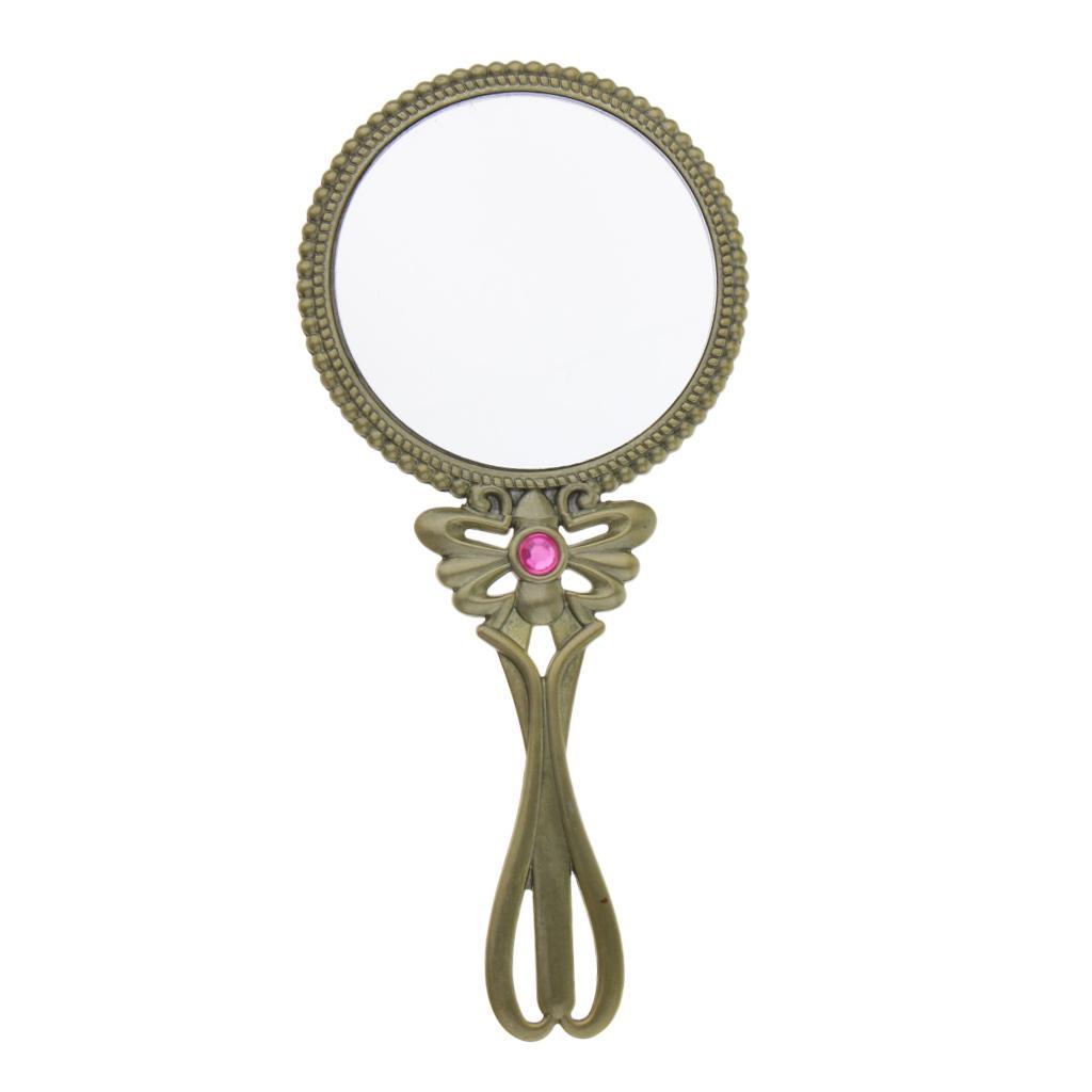 Lady Retro Hand Held Vanity Round Mirror Makeup Dresser Pocket Size Mirror