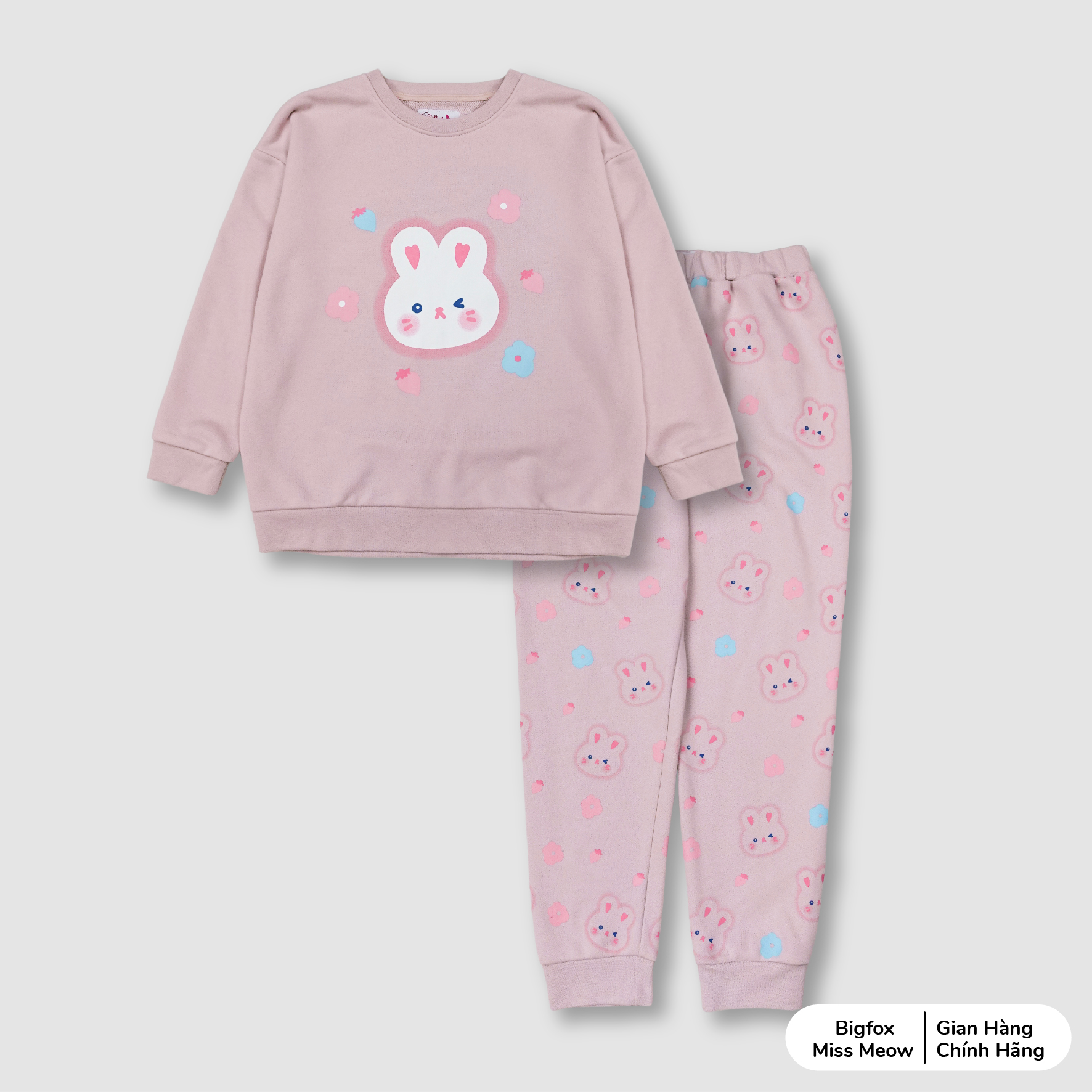 Bộ nỉ cho bé gái mùa thu thu đông size đại BIGFOX MISS MEOW quần áo trẻ em in thỏ phom Hàn cỡ 3,7,9,11 tuổi 40kg 2002