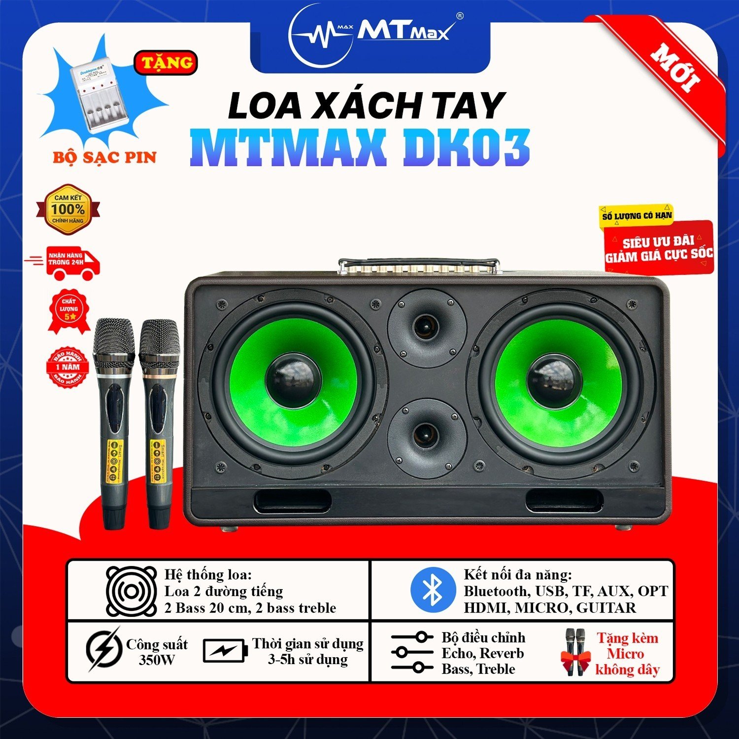 Loa Bluetooth Xách Tay MTMax DK03 - Siêu Phẩm Loa Karaoke Cao Cấp Giá Rẻ 2023 Công Suất Lớn Âm Thanh Mạnh Mẽ Uy Lực Bảo Hành 12 Tháng Tặng Kèm Micro Karaoke Không Dây hàng chính hãng